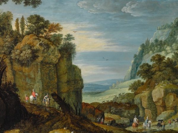 Mountain landscape with travellers, Marten Ryckaert