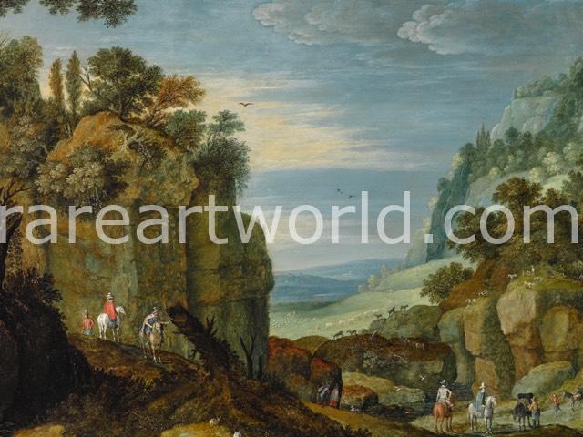 Mountain landscape with travellers by Marten Ryckaert Mountain landscape with travellers, Marten Ryckaert
